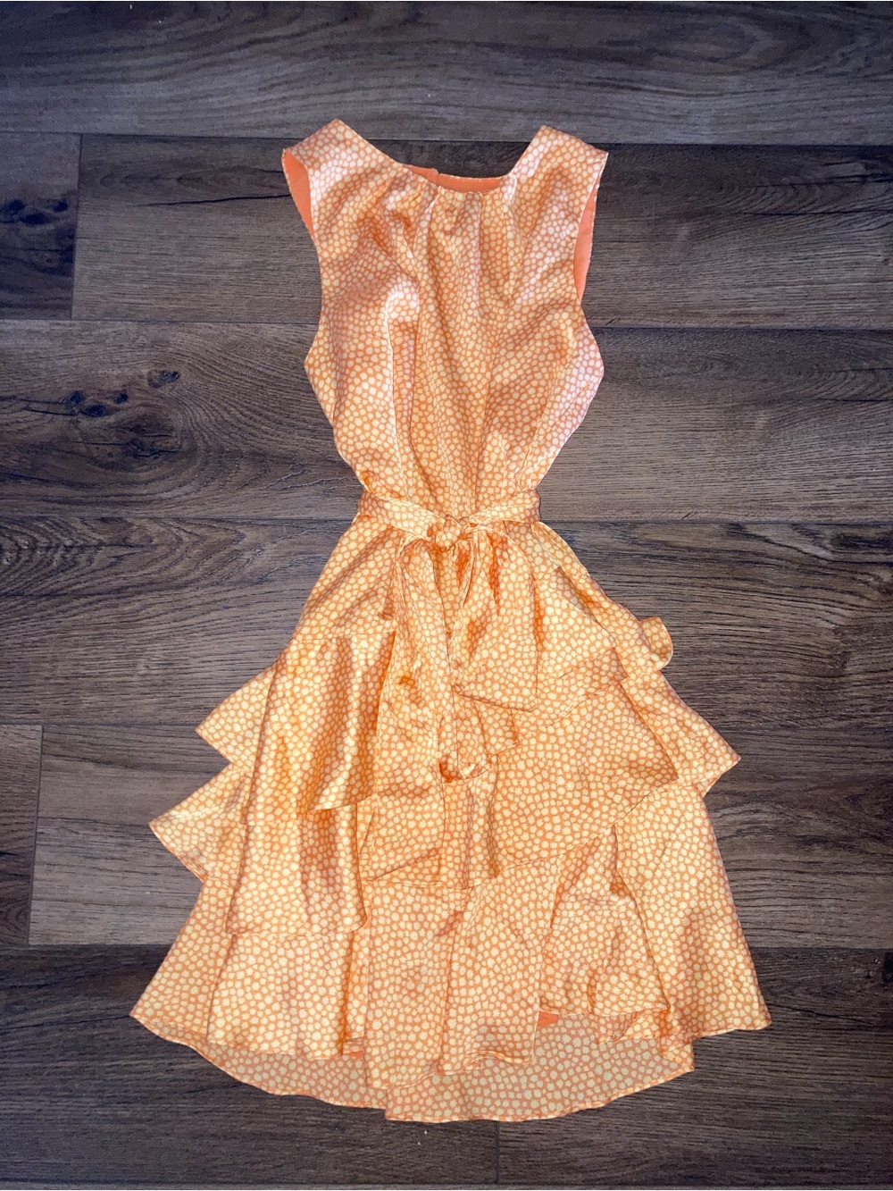 1.state women’s Sleeveless Orange Poka dot Tiered Ruffle Dress size L